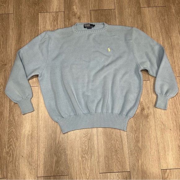 Men’s Vintage Y2K Ralph Lauren Polo 90's Heavy Knitted Blue Crewneck Sweater XL